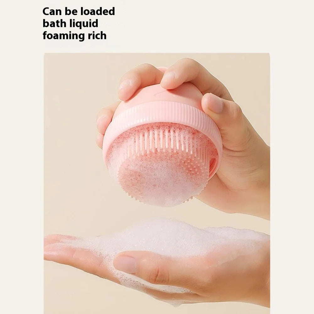 Dual-Head Massage Shampoo Liquid Dispenser Brush Silicone Scalp Cleaner for Children Hair Washing / Bathing - Pink - 3