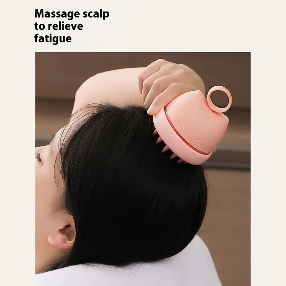 Dual-Head Massage Shampoo Liquid Dispenser Brush Silicone Scalp Cleaner for Children Hair Washing / Bathing - Pink - 5