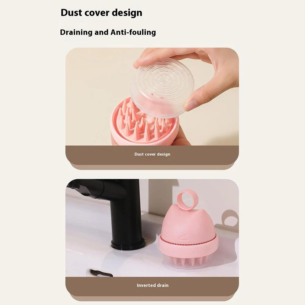 Dual-Head Massage Shampoo Liquid Dispenser Brush Silicone Scalp Cleaner for Children Hair Washing / Bathing - Pink - 7