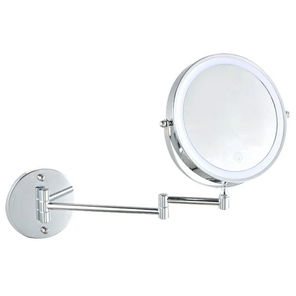 JI-Y8012 8.5 Inch 10X Magnification Dual Sided Wall Mounted Makeup Mirror with 3 Colors LED Light - Chrome - 1