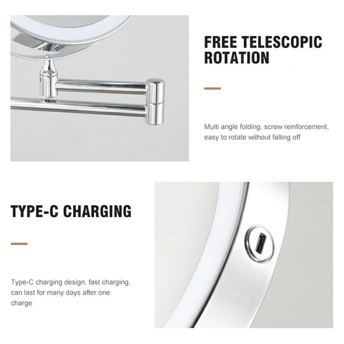 JI-Y8012 8.5 Inch 10X Magnification Dual Sided Wall Mounted Makeup Mirror with 3 Colors LED Light - Chrome - 5