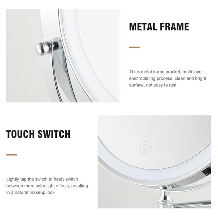 JI-Y8012 8.5 Inch 10X Magnification Dual Sided Wall Mounted Makeup Mirror with 3 Colors LED Light - Chrome - 6