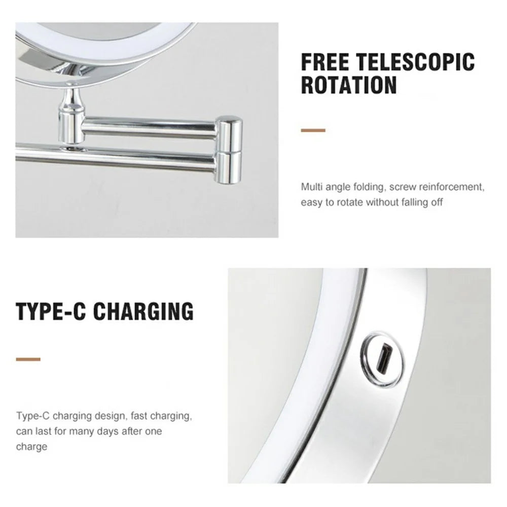 JI-Y8012 8 Inch 7X Magnification Dual Sided Wall Mounted Makeup Mirror with 3 Colors LED Light - Chrome - 5