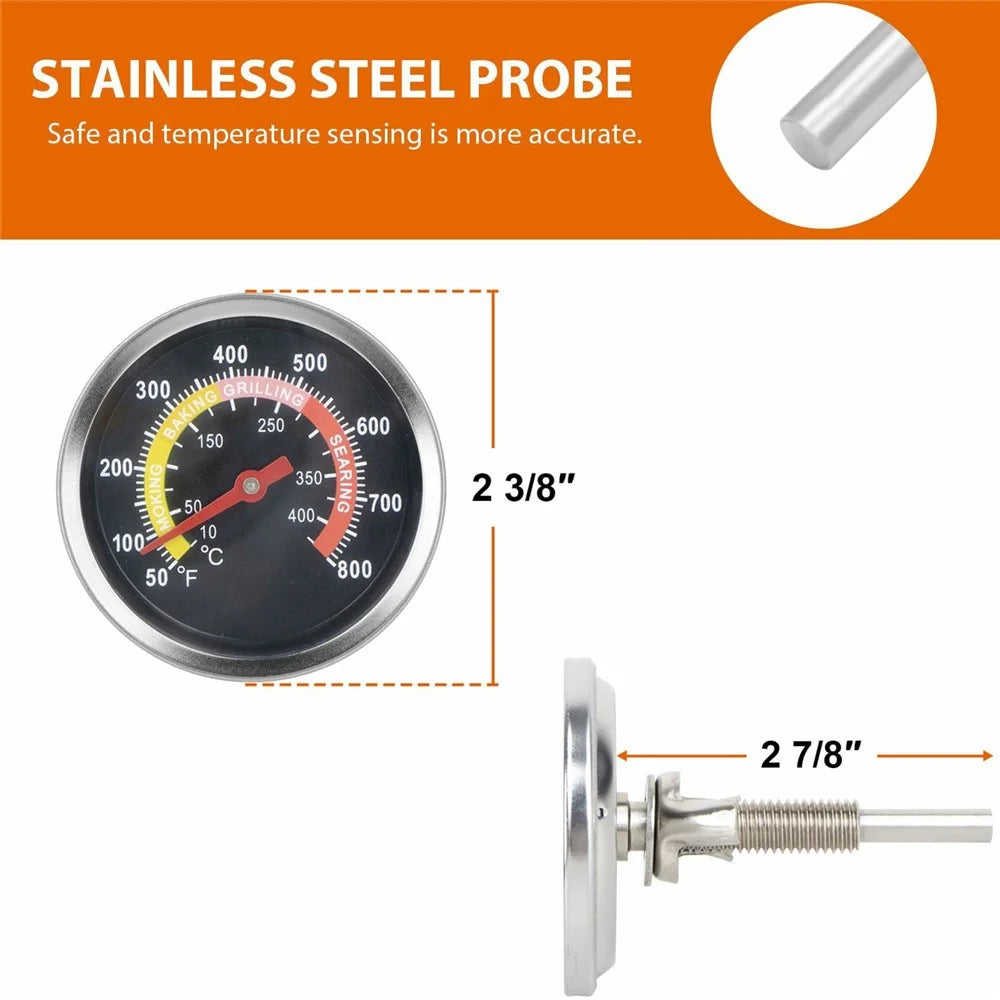 JX-8K-1 For BBQ Grill Oven Smoker High Precision Large Dial Thermometer with Stainless Steel Probe - 7