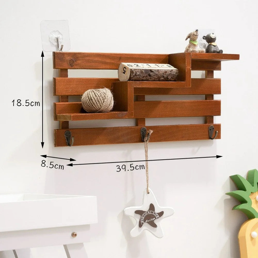 Creative Wall Mounted Shelf No Drilling Key Holder Entryway Organizer Decorative Wall Hooks for Home / Office - Brown - 5