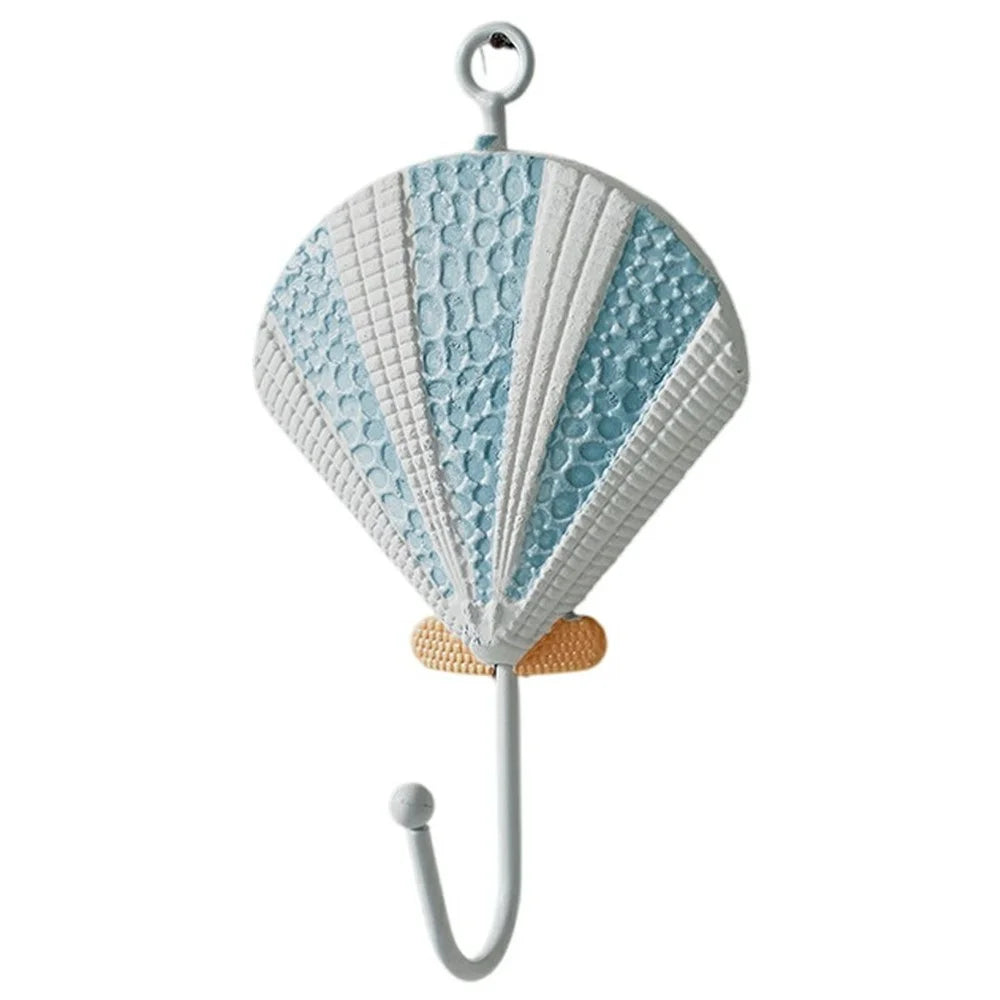 Mediterranean Style Wall Hooks Iron Coat Rack Door Hanger Ocean Theme Home Decor Storage Holder - Blue Shell - 1