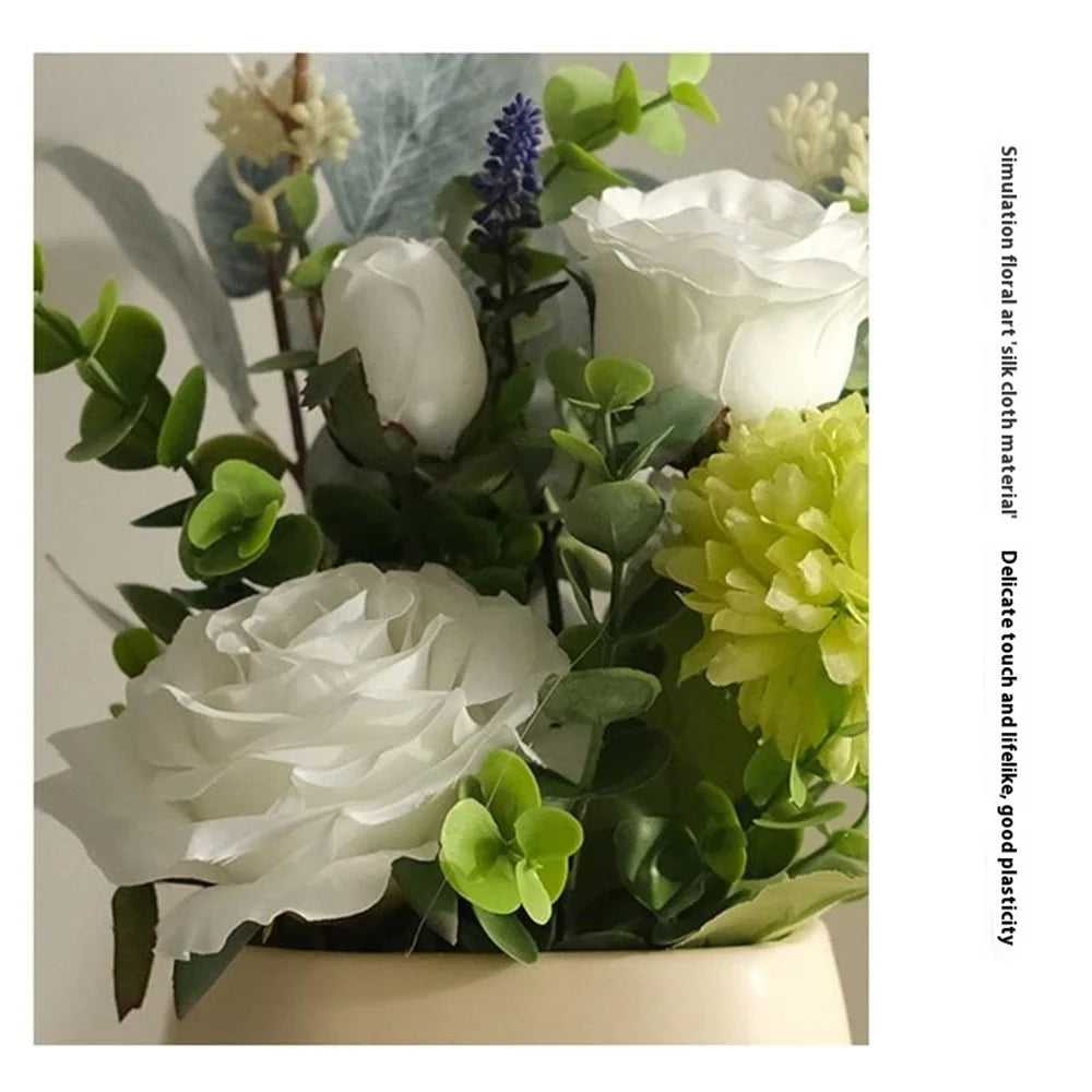 Artificial Plants Nordic Style Decorative Mini Potted Ornaments / Lifelike Faux Greenery for Office / Home - Green White Hydrangea - 3