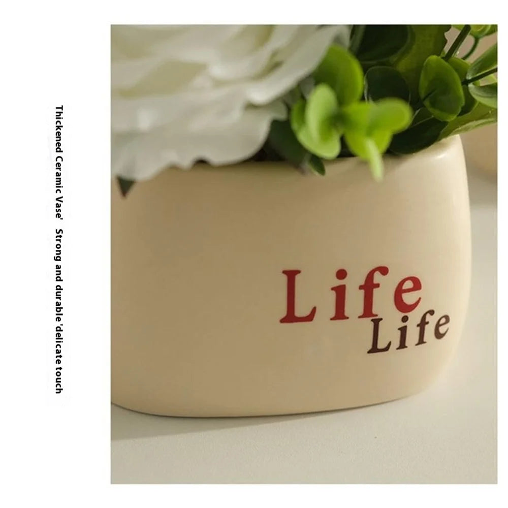 Artificial Plants Nordic Style Decorative Mini Potted Ornaments / Lifelike Faux Greenery for Office / Home - Green White Hydrangea - 4