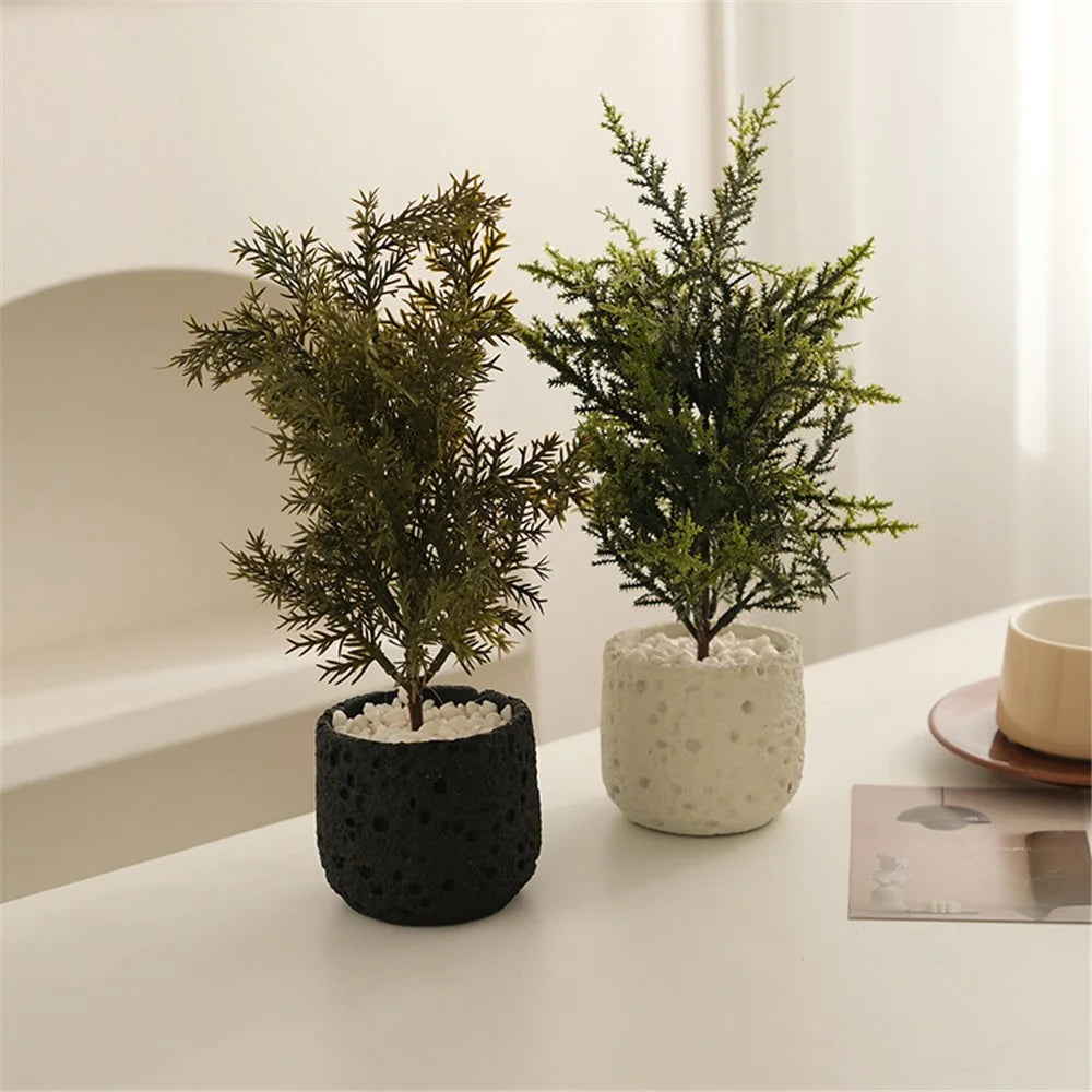 Nordic Style Artificial Plant Decorative Mini Potted Green Faux Plants for Office Living Room Desktop Ornament - Black - 3