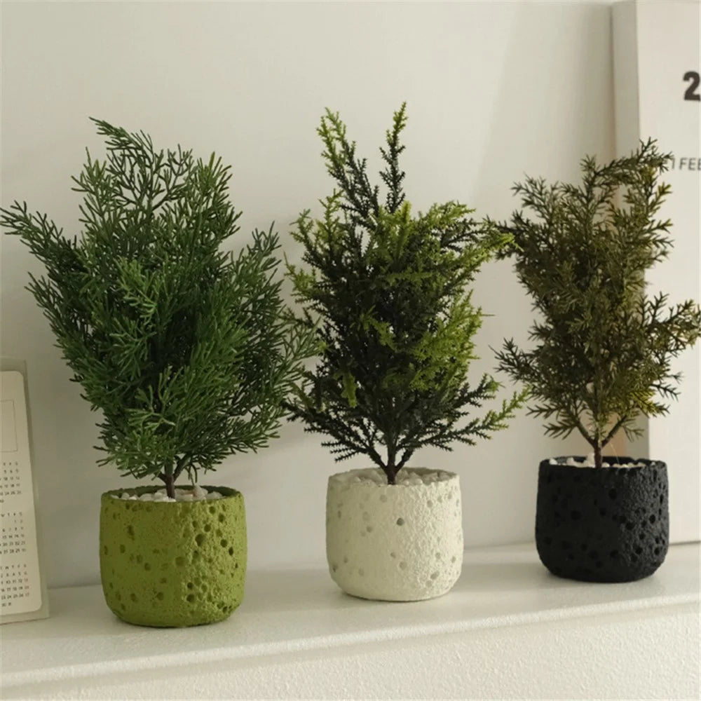 Nordic Style Artificial Plant Decorative Mini Potted Green Faux Plants for Office Living Room Desktop Ornament - Black - 4