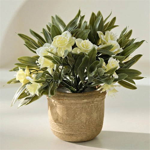 Artificial Flower Arrangement Indoor Decorative Plant Realistic Bonsai Potted Ornament for Entrance Shoe Cabinet Living Room - White Flowers - 1