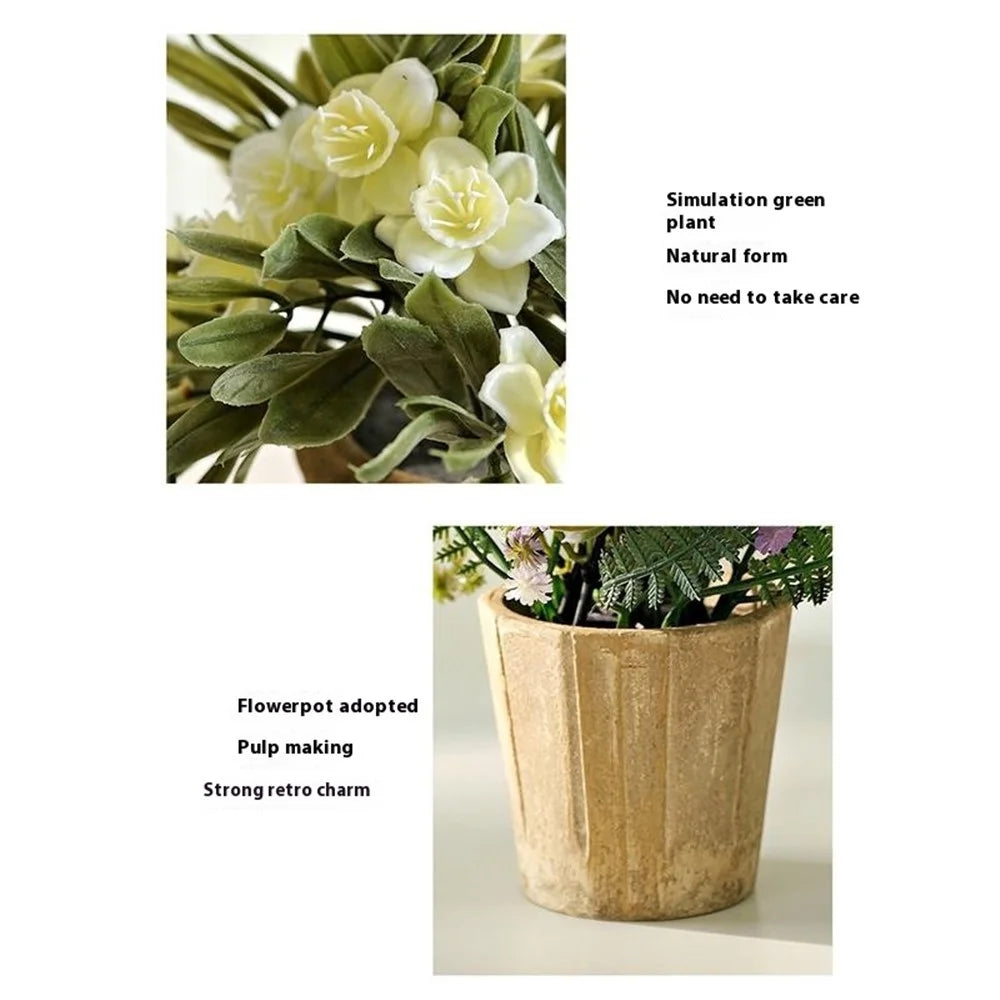 Artificial Flower Arrangement Indoor Decorative Plant Realistic Bonsai Potted Ornament for Entrance Shoe Cabinet Living Room - White Flowers - 2