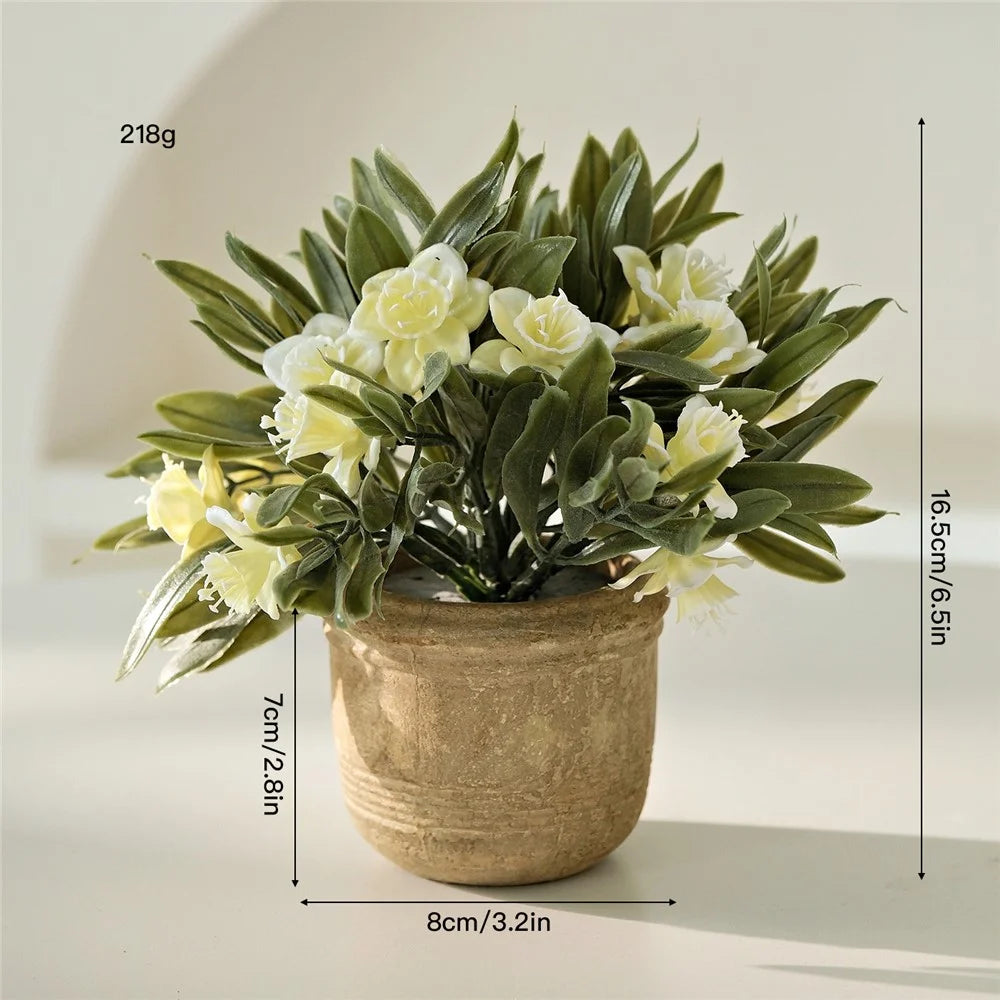 Artificial Flower Arrangement Indoor Decorative Plant Realistic Bonsai Potted Ornament for Entrance Shoe Cabinet Living Room - White Flowers - 3