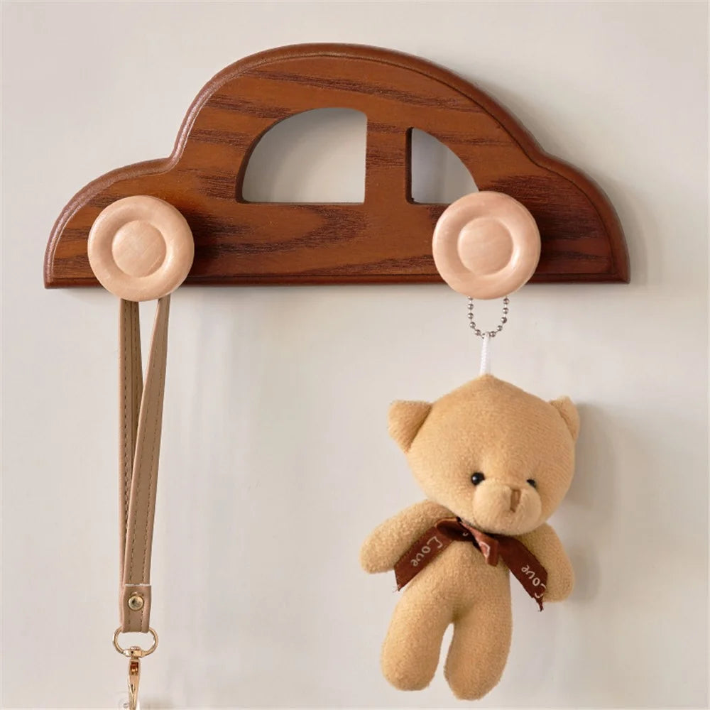 Wooden Wall Hooks for Kids Room Decorative Coat Hanger Entryway Closet Organizer Hat Rack - Classic Car - 2