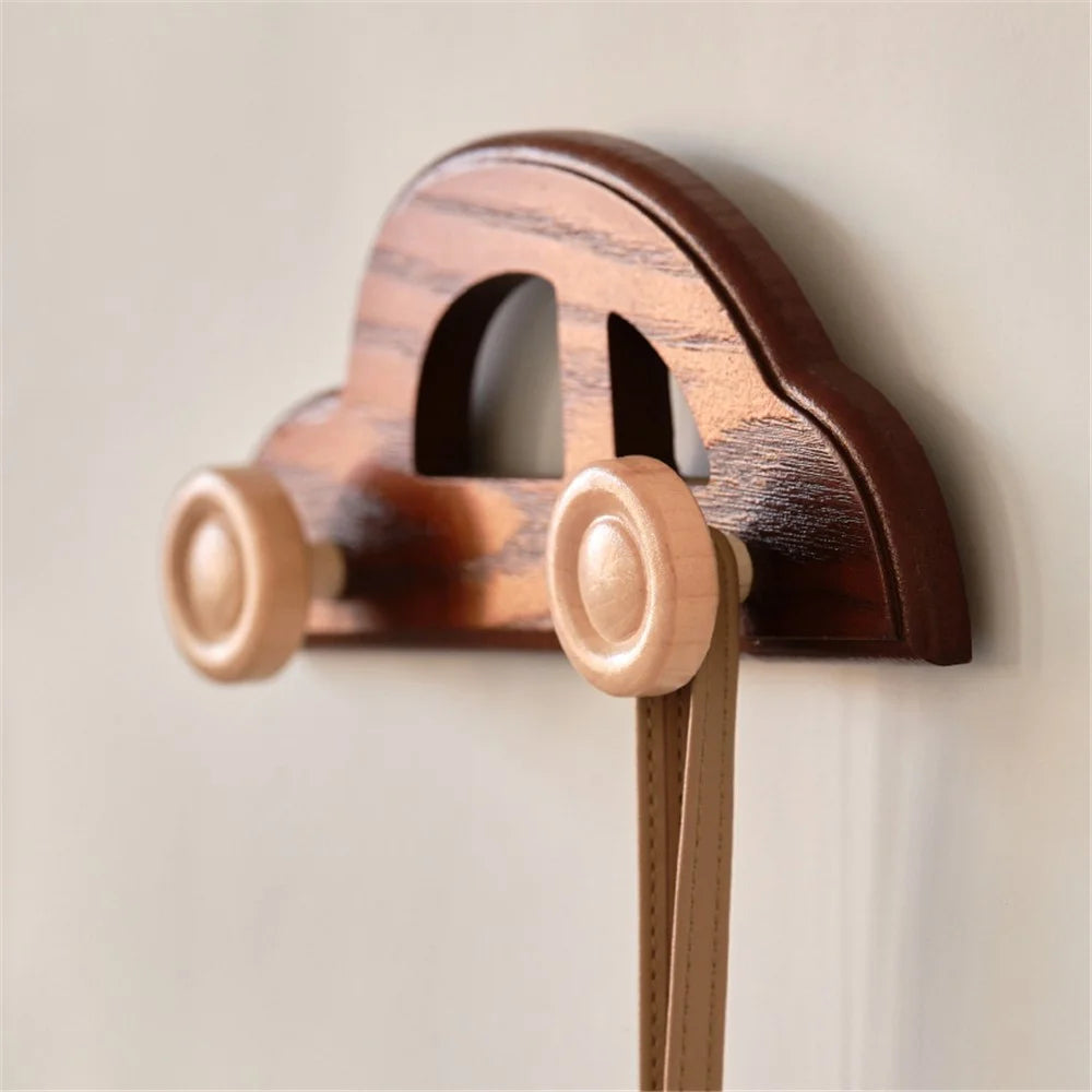 Wooden Wall Hooks for Kids Room Decorative Coat Hanger Entryway Closet Organizer Hat Rack - Classic Car - 3