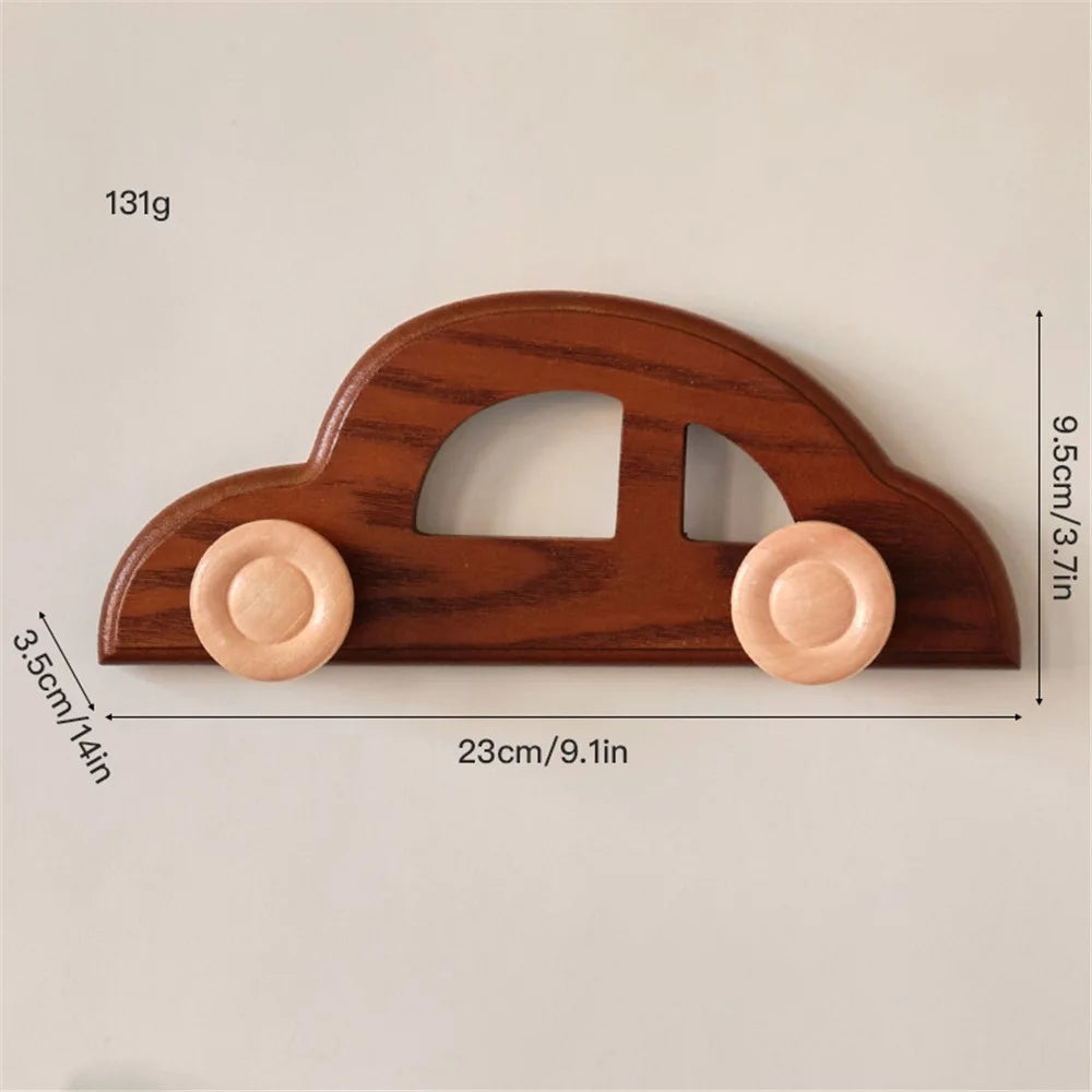 Wooden Wall Hooks for Kids Room Decorative Coat Hanger Entryway Closet Organizer Hat Rack - Classic Car - 6