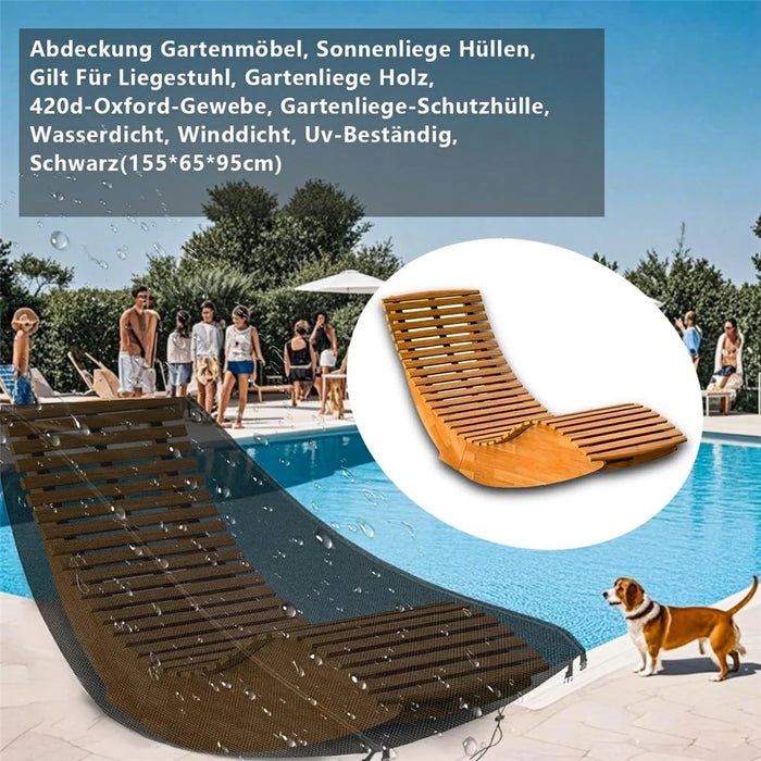 Outdoor Garden Chaise Lounge Cover 420D Silver Coated with Buckle Windproof Design Recliner Cover - 2