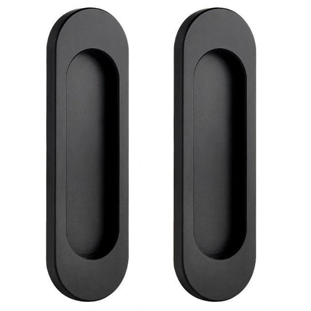 2Pcs Adhesive Door Pull Handles for Sliding Doors Furniture Bathroom Glass Door, Size S - Oval Black - 1