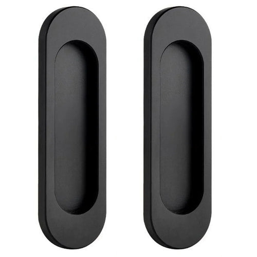 2Pcs Adhesive Door Pull Handles for Sliding Doors Furniture Bathroom Glass Door, Size S - Oval Black - 1