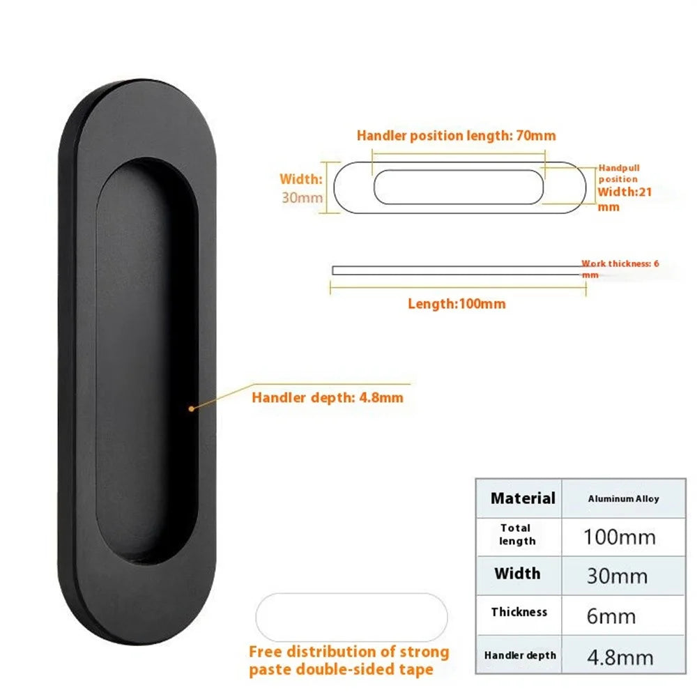 2Pcs Adhesive Door Pull Handles for Sliding Doors Furniture Bathroom Glass Door, Size S - Oval Black - 2