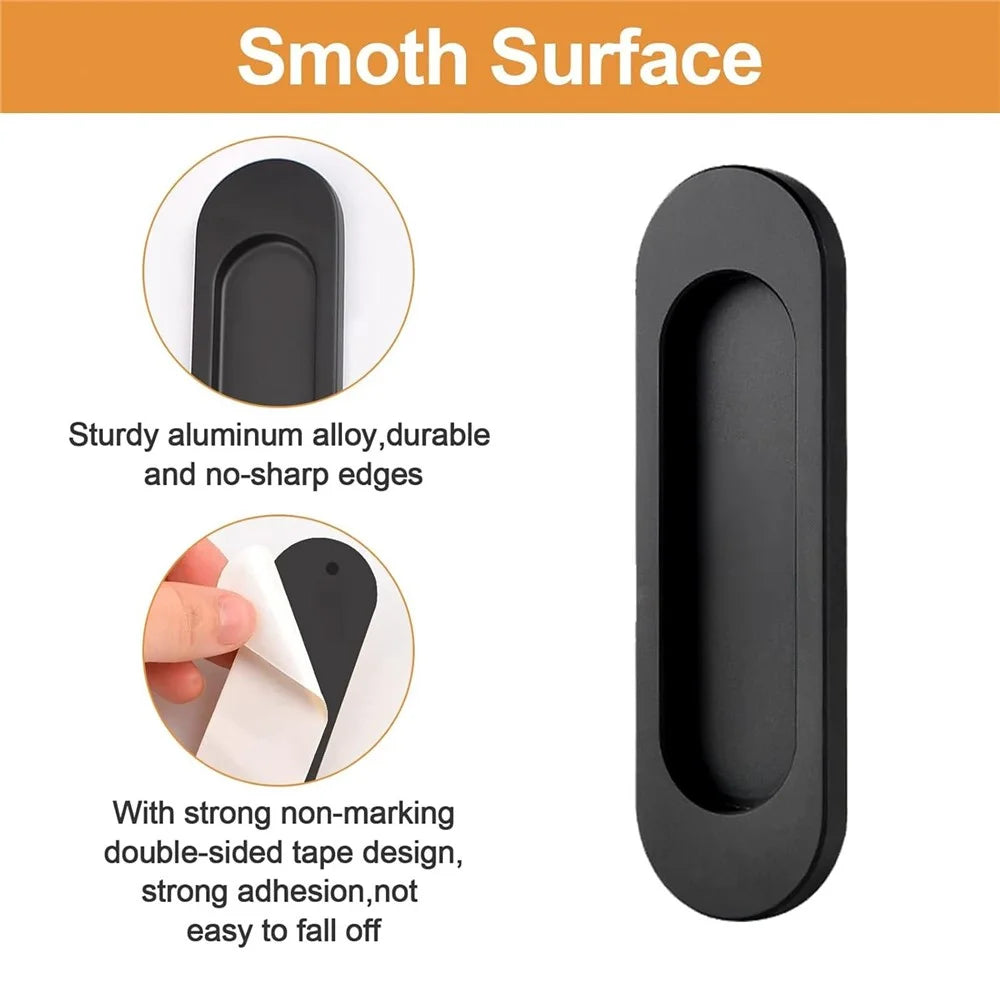 2Pcs Adhesive Door Pull Handles for Sliding Doors Furniture Bathroom Glass Door, Size S - Oval Black - 4