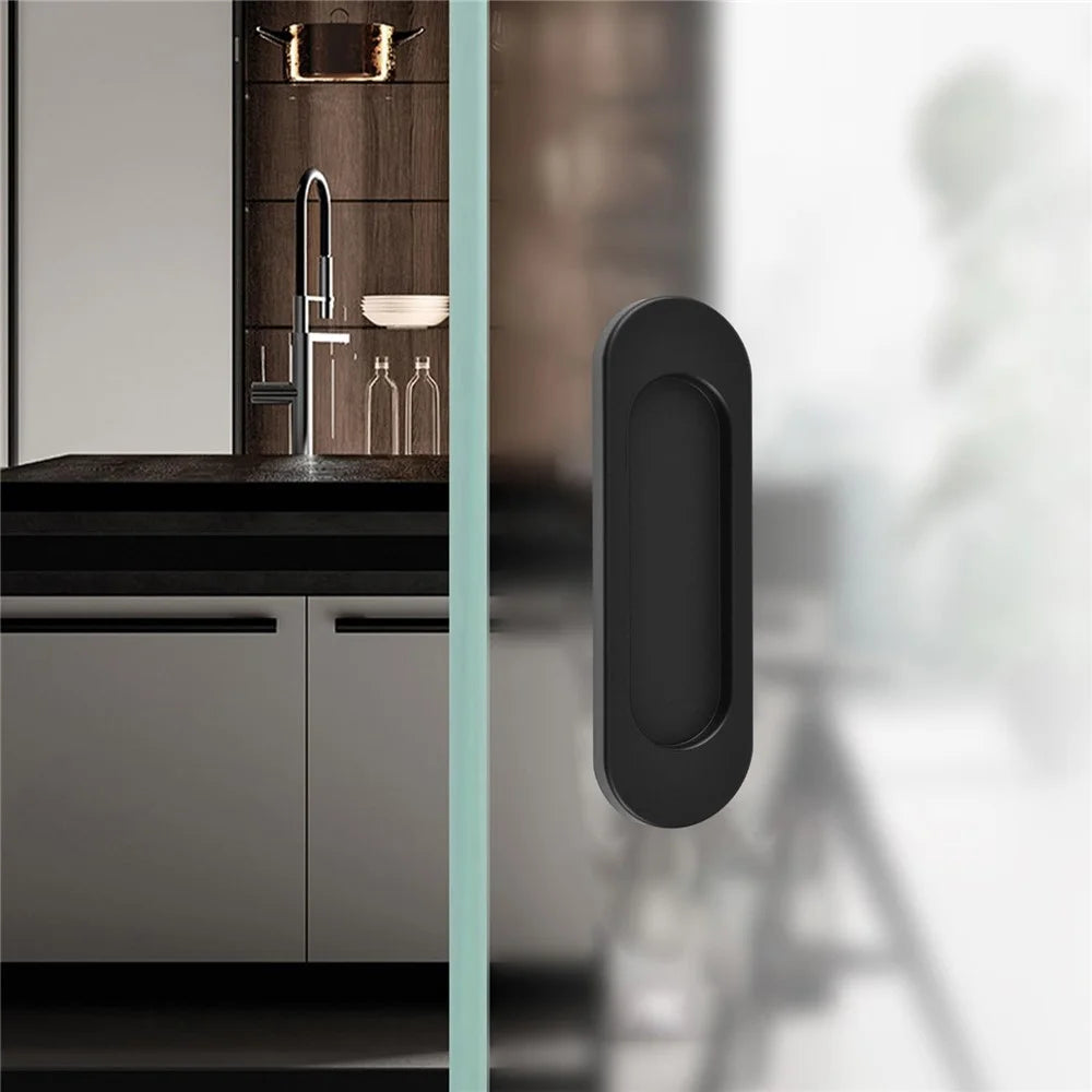 2Pcs Adhesive Door Pull Handles for Sliding Doors Furniture Bathroom Glass Door, Size S - Oval Black - 6