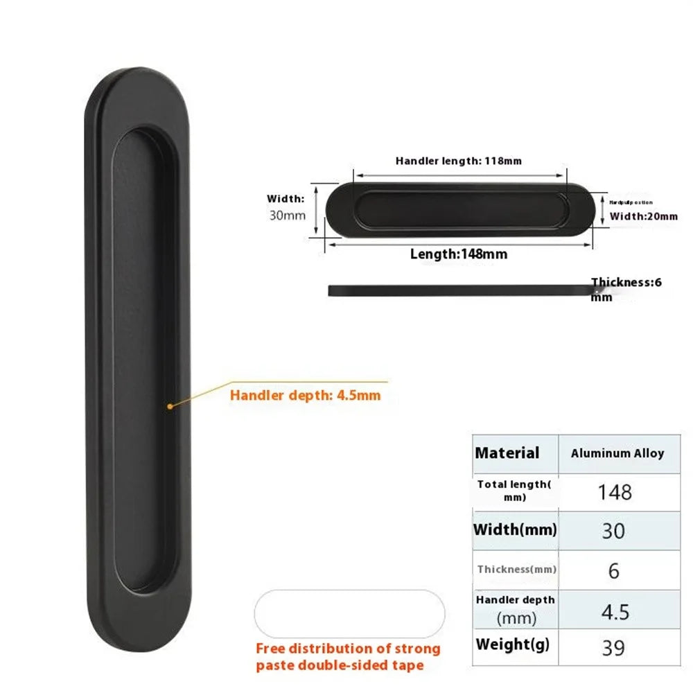 2Pcs Adhesive Door Pull Handles for Sliding Doors Furniture Bathroom Glass Door, Size L - Oval Black - 2