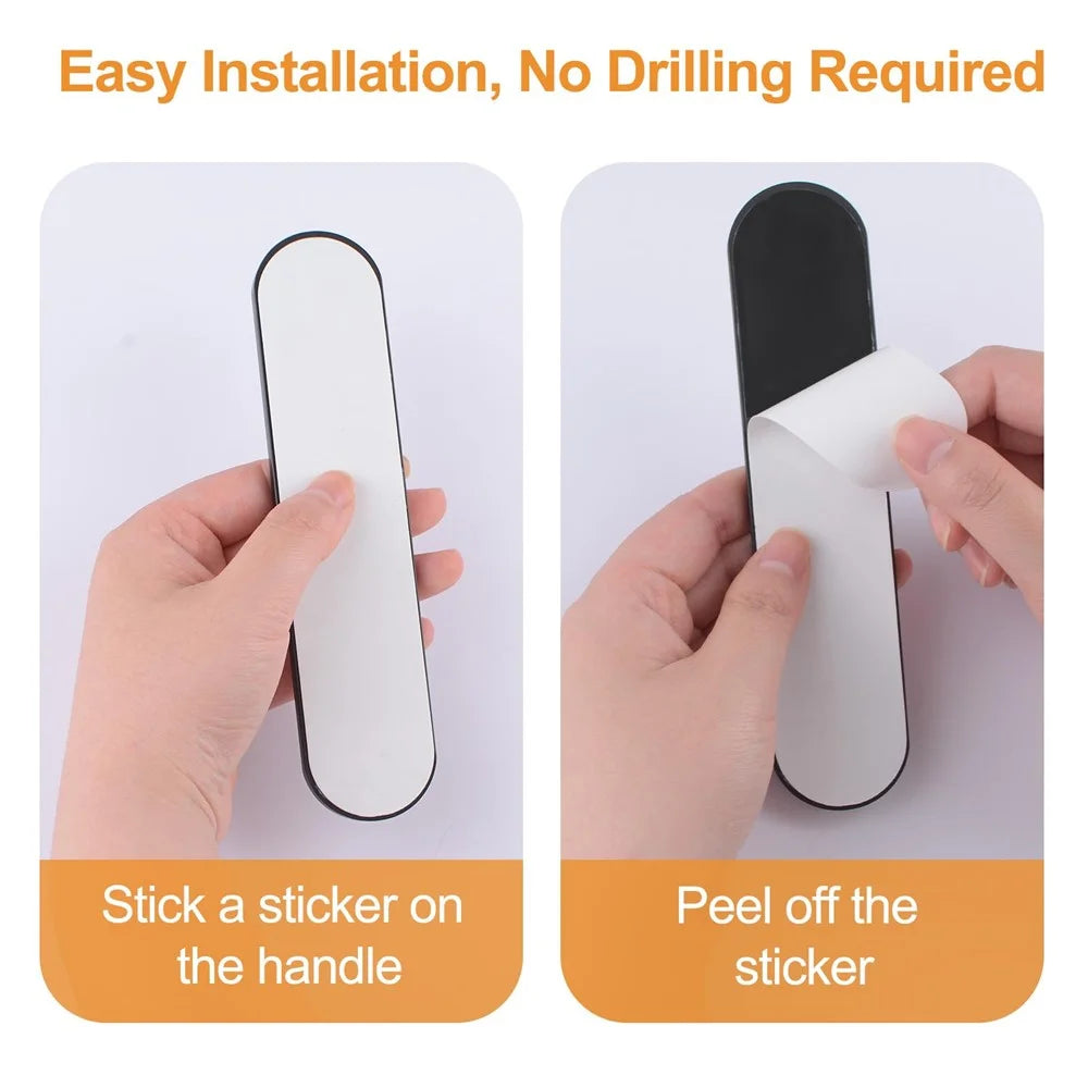 2Pcs Adhesive Door Pull Handles for Sliding Doors Furniture Bathroom Glass Door, Size L - Oval Black - 3
