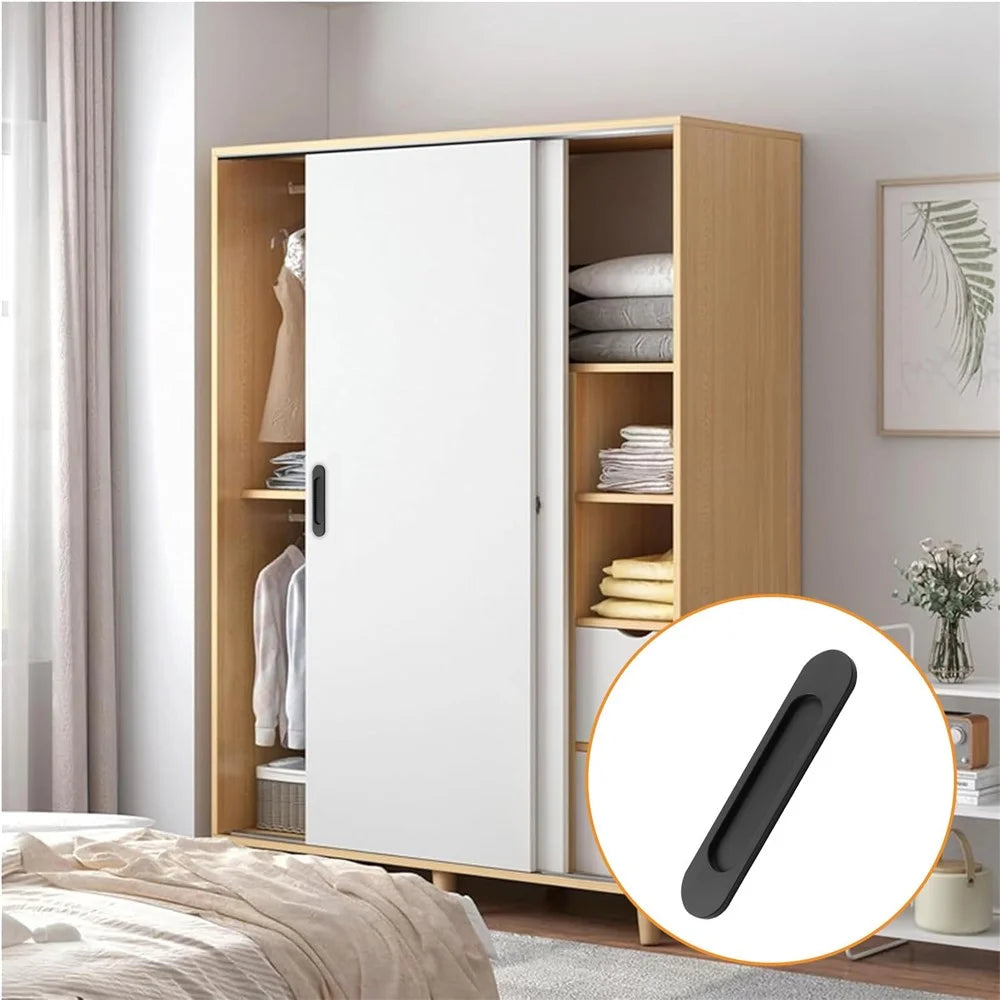 2Pcs Adhesive Door Pull Handles for Sliding Doors Furniture Bathroom Glass Door, Size L - Oval Black - 6