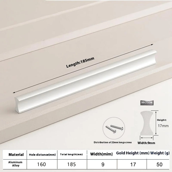Drawer Pull 160mm Hole Center, 185mm Length Aluminum Alloy Kitchen Cabinet Handle Furniture Hardware - Matte Silver - 2