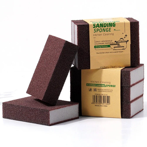 3Pcs Kitchen Cleaning Sponge Silicon Carbide Rust Removal Scrubber Block for Pots Pans Sinks Tiles - Brown - 1