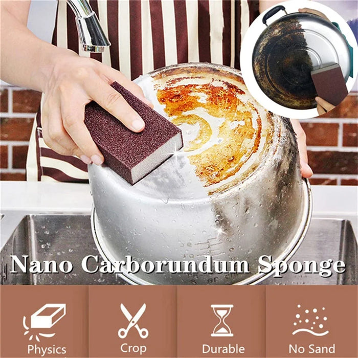 3Pcs Kitchen Cleaning Sponge Silicon Carbide Rust Removal Scrubber Block for Pots Pans Sinks Tiles - Brown - 2