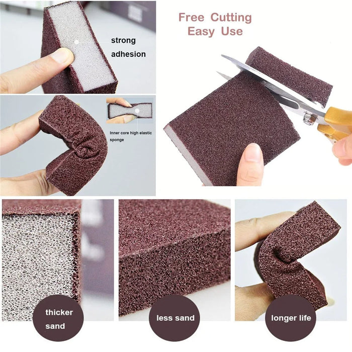 3Pcs Kitchen Cleaning Sponge Silicon Carbide Rust Removal Scrubber Block for Pots Pans Sinks Tiles - Brown - 3