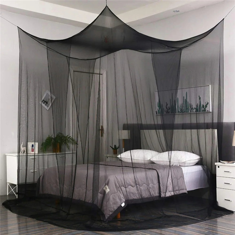 Foldable Mosquito Net 4 Door Opening Large Size Square Canopy for Outdoor Camping  /  Bedroom Decoration - Black - 2