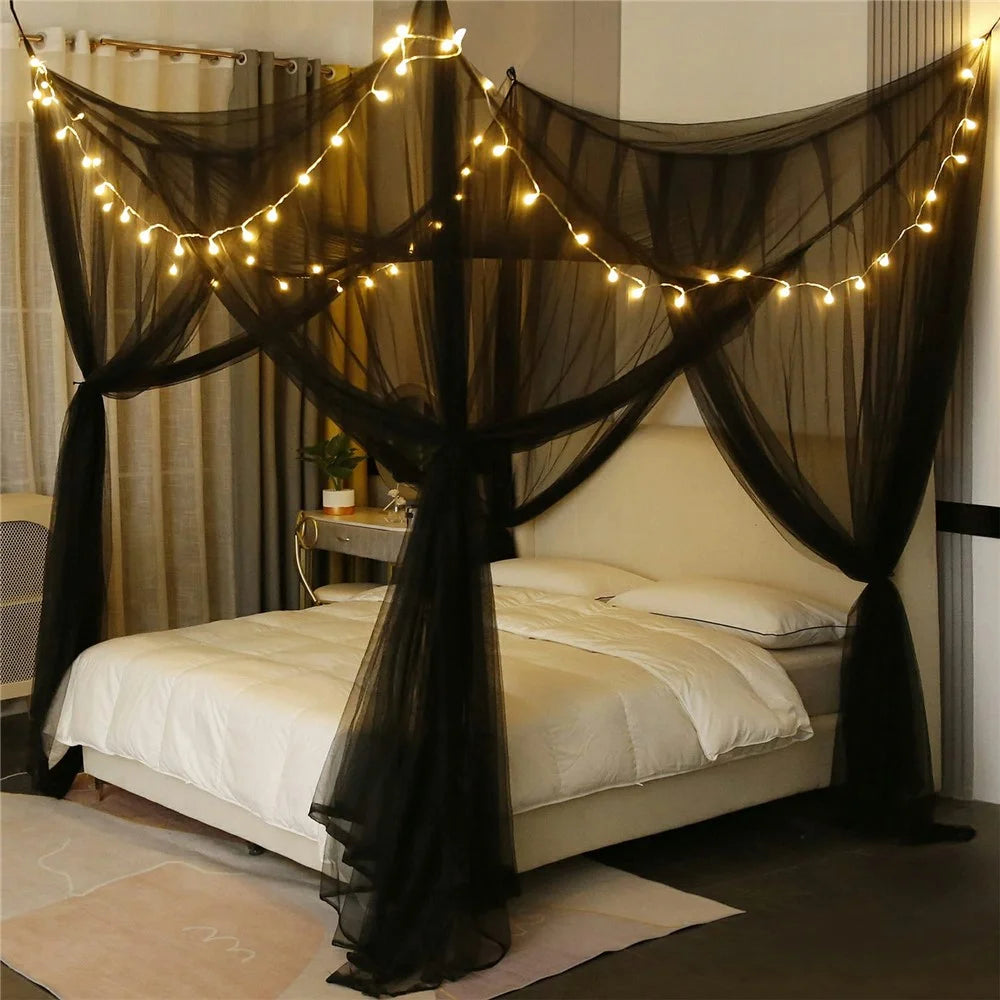 Foldable Mosquito Net 4 Door Opening Large Size Square Canopy for Outdoor Camping  /  Bedroom Decoration - Black - 3