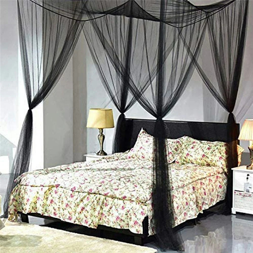 Foldable Mosquito Net 4 Door Opening Large Size Square Canopy for Outdoor Camping  /  Bedroom Decoration - Black - 4