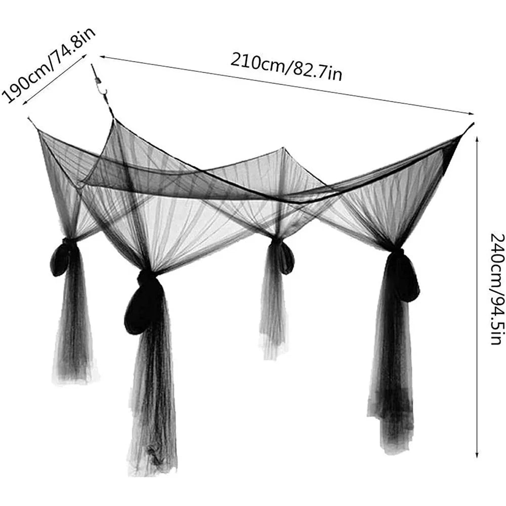 Foldable Mosquito Net 4 Door Opening Large Size Square Canopy for Outdoor Camping  /  Bedroom Decoration - Black - 6