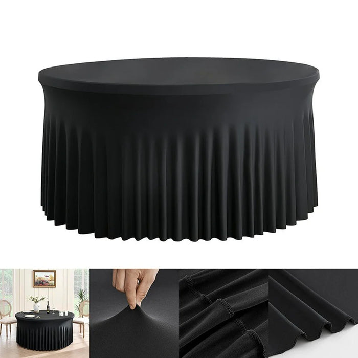 4ft Round Table Skirt Solid Color Elastic Tablecloth Cover Wedding Banquet Party Decoration - Black - 1