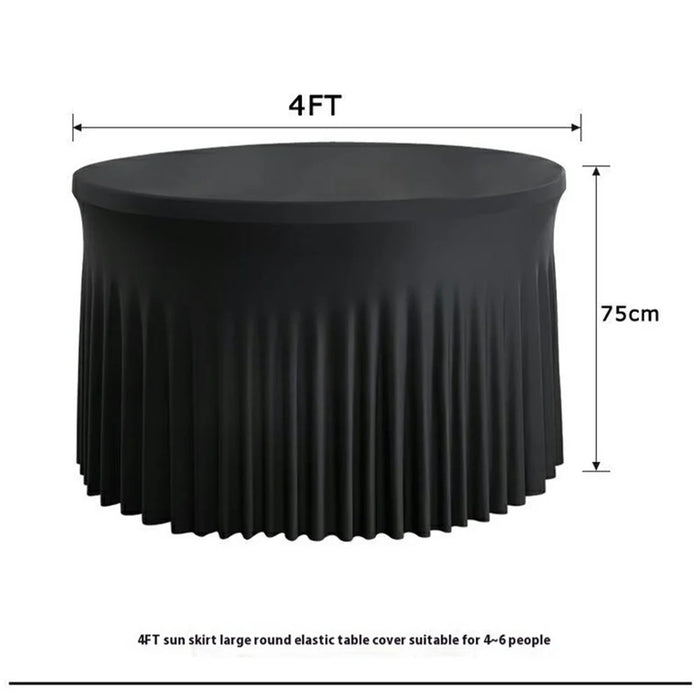4ft Round Table Skirt Solid Color Elastic Tablecloth Cover Wedding Banquet Party Decoration - Black - 6