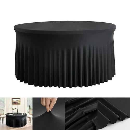 5ft Round Table Skirt Solid Color Elastic Tablecloth Cover Wedding Banquet Party Decoration - Black - 1