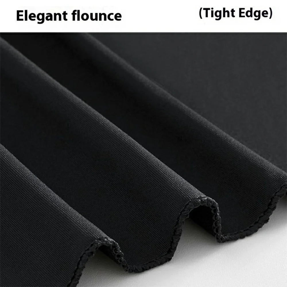 5ft Round Table Skirt Solid Color Elastic Tablecloth Cover Wedding Banquet Party Decoration - Black - 4