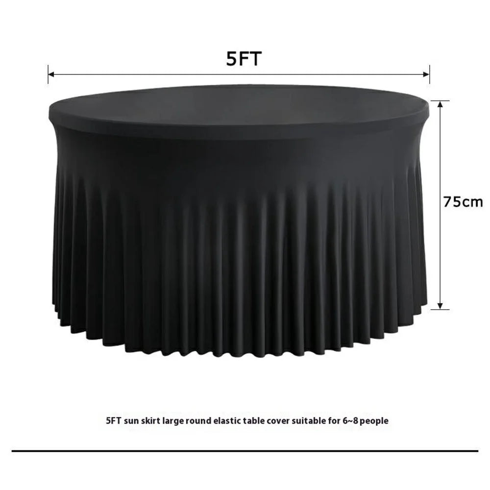 5ft Round Table Skirt Solid Color Elastic Tablecloth Cover Wedding Banquet Party Decoration - Black - 6