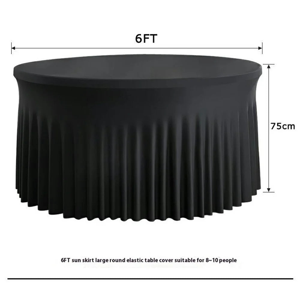 6ft Round Table Skirt Solid Color Elastic Tablecloth Cover Wedding Banquet Party Decoration - Black - 6
