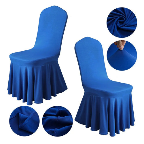 Stretch Chair Cover Wedding Banquet Decor Removable Solid Color Skirted Chair Slipcover - Sapphire - 1