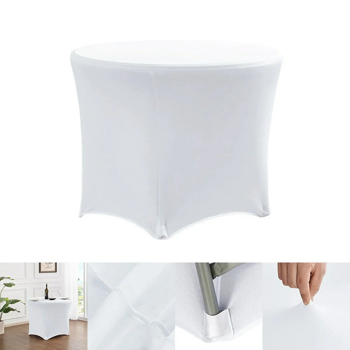 4ft Modern Stretch Round Table Cover for Hotel Wedding Banquet Solid Color Tablecloth, 122 x 75cm - White - 2