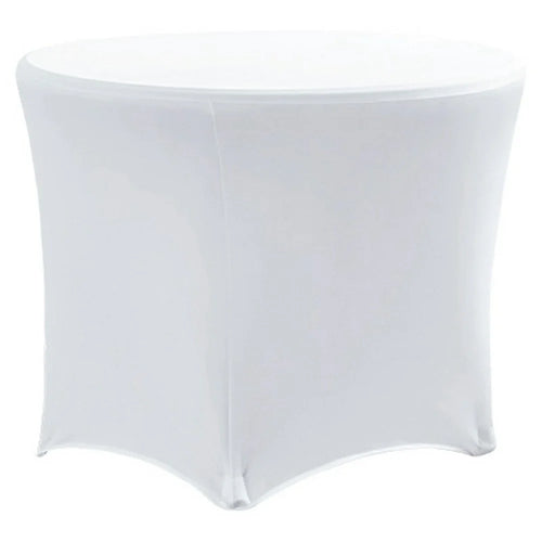5ft Modern Stretch Round Table Cover for Hotel Wedding Banquet Solid Color Tablecloth, 153 x 75cm - White - 1
