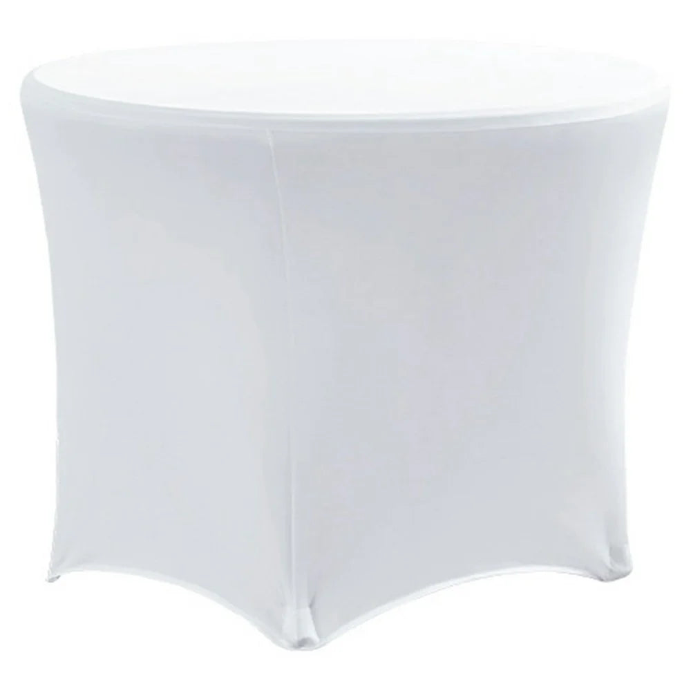 5ft Modern Stretch Round Table Cover for Hotel Wedding Banquet Solid Color Tablecloth, 153 x 75cm - White - 1