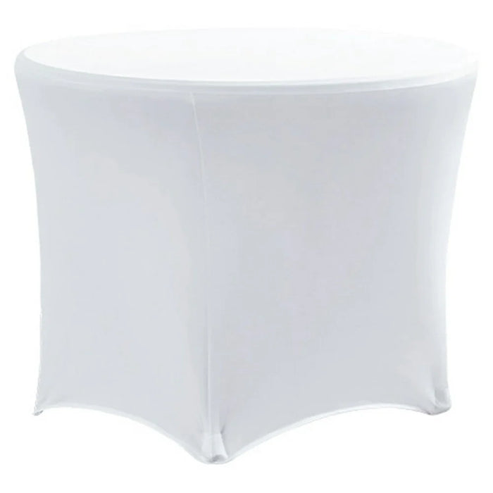 5ft Modern Stretch Round Table Cover for Hotel Wedding Banquet Solid Color Tablecloth, 153 x 75cm - White - 1