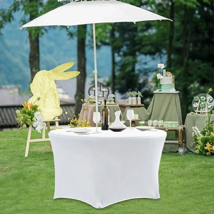 5ft Modern Stretch Round Table Cover for Hotel Wedding Banquet Solid Color Tablecloth, 153 x 75cm - White - 3