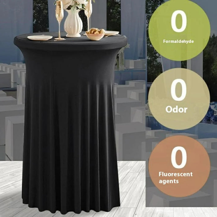 70 x 110cm Elegant Round Cocktail Table Cover for Business Events Solid Color Stretch Skirted Tablecloth - White - 2